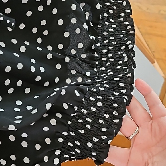 Black Polka Dot ruffle blouse with elastic band waist - Picture 7 of 9